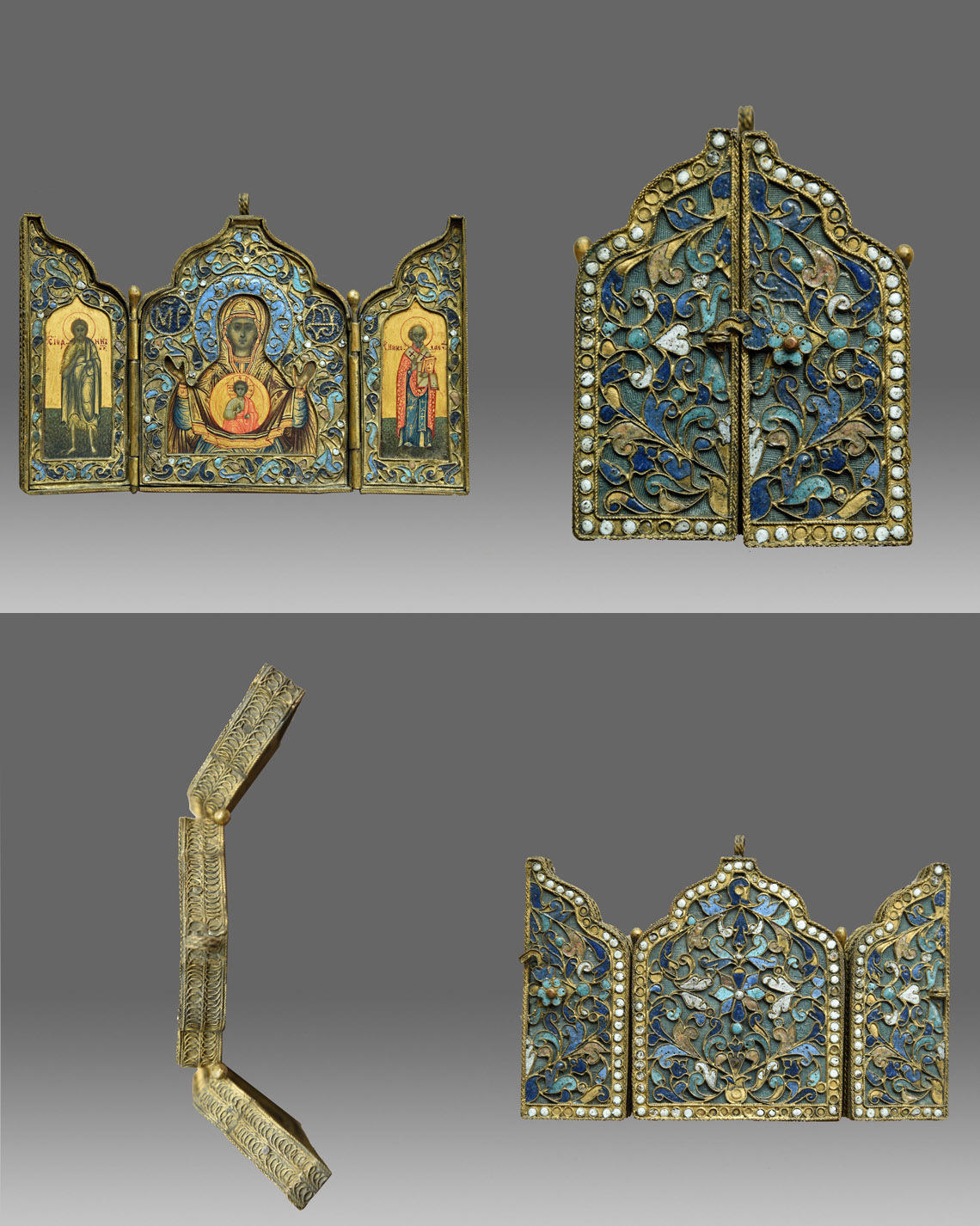 Russisches Kunstkammerobjekt Triptychon Cloisonnéemail mit Vergoldung