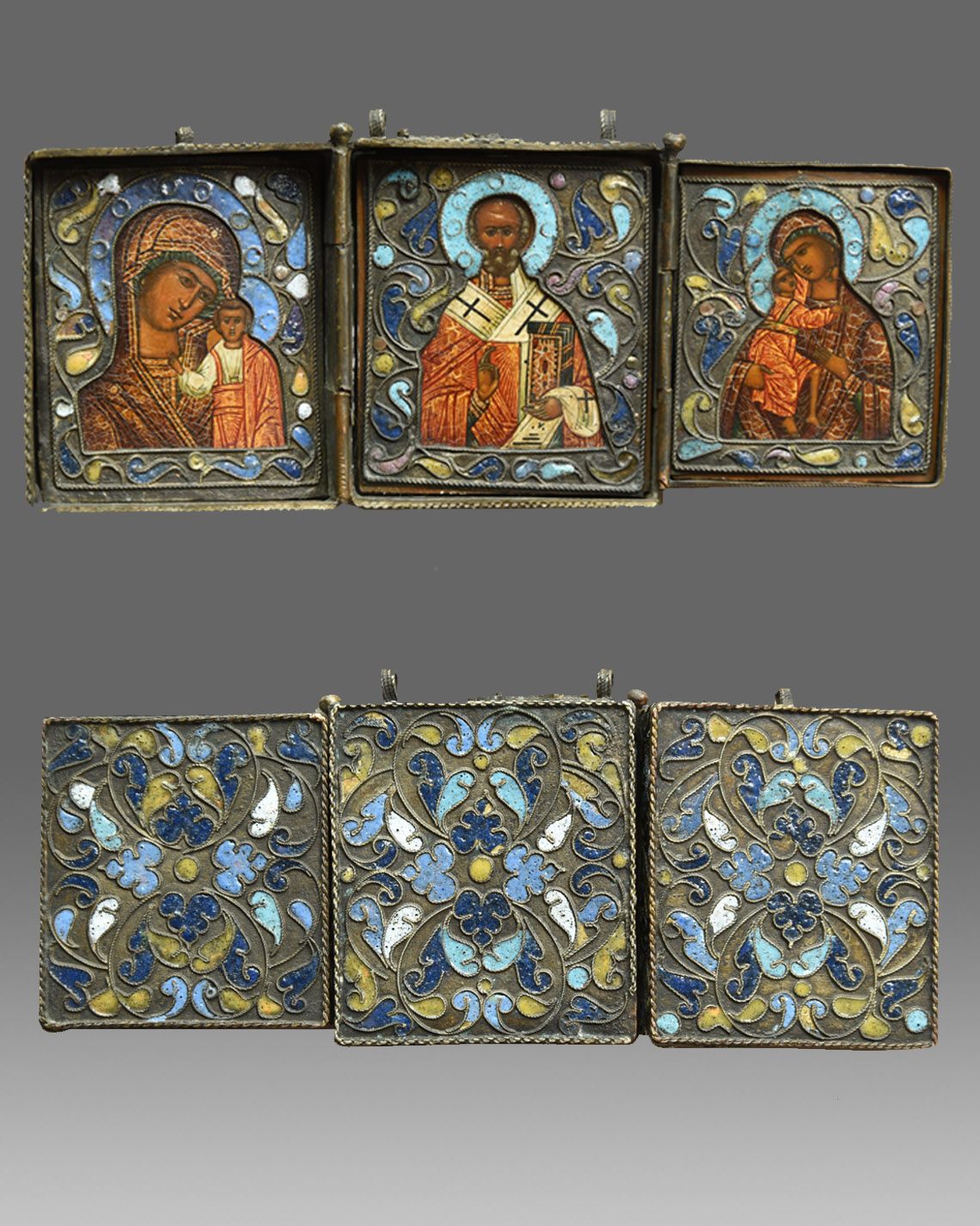 Russisches Triptychon Gottesmutter von Kasan, Heiliger Nikolaus, Gottesmutter Vladimirskaja