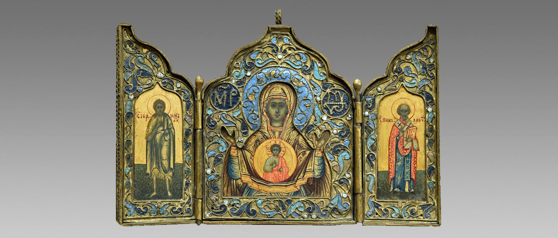 Russisches Kunstkammerobjekt Triptychon Cloisonnéemail mit Vergoldung