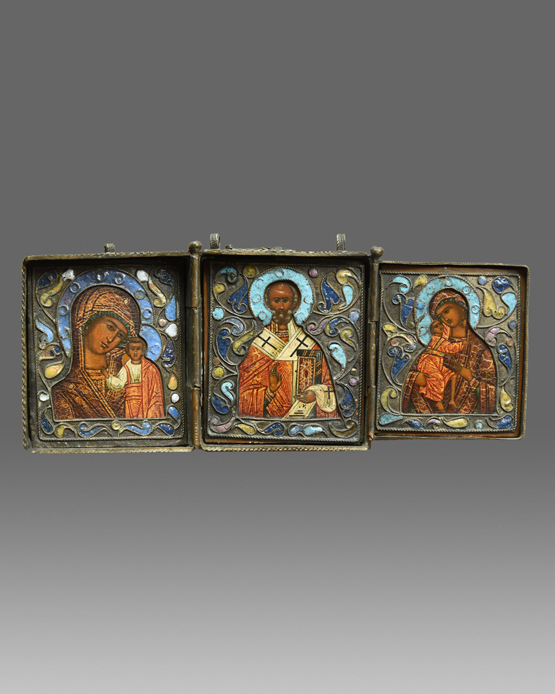 Russisches Triptychon Gottesmutter von Kasan, Heiliger Nikolaus, Gottesmutter Vladimirskaja